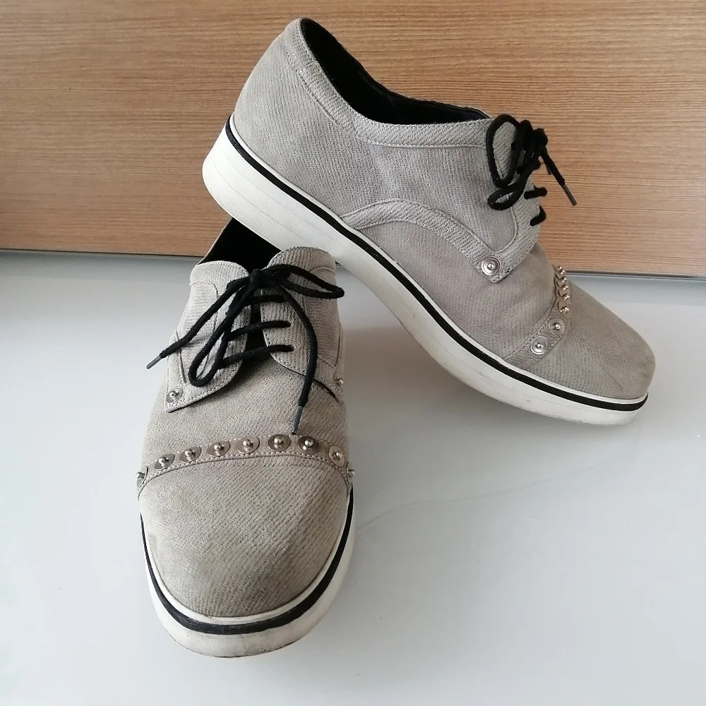 Nicholas Kirkwood Woman's Suede Derby Shoes Gray with Silver Studs 40 IT 10 US